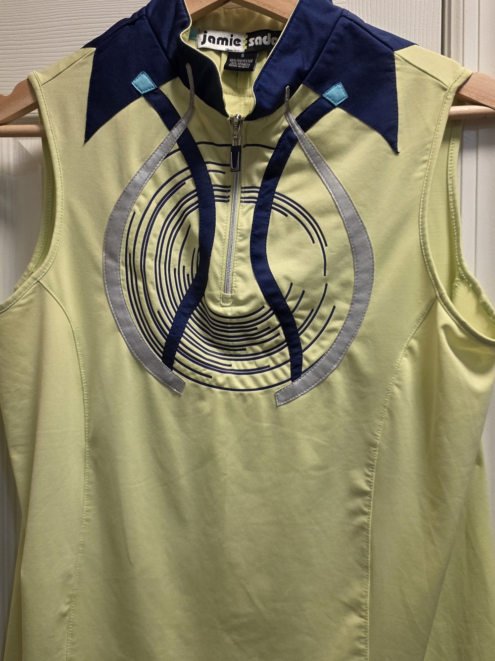 jamie sadock Lime and Navy Sleeveless Zip Golf Polo